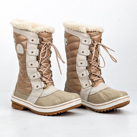 Sorel Women Tofino Lux II Beige Warm Winter Lace-up Snow Boots sz 6 - Picture 1 of 8